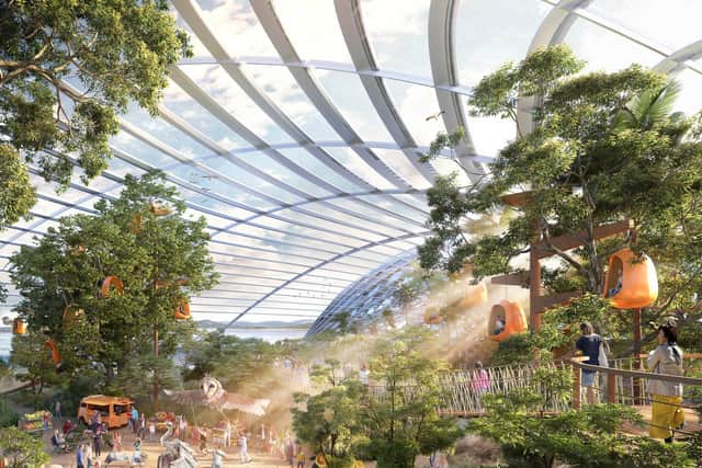 A CGI image of what the inside of Eden Project North's biomes could look like.