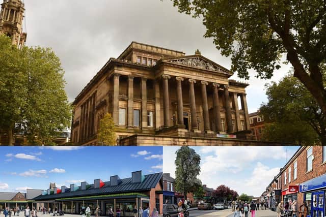 Preston's regeneration plans centre around the Harris Quarter (top), while projects in Leyland will include a new market square (bottom left) and a radical redesign of Hough Lane (bottom right)