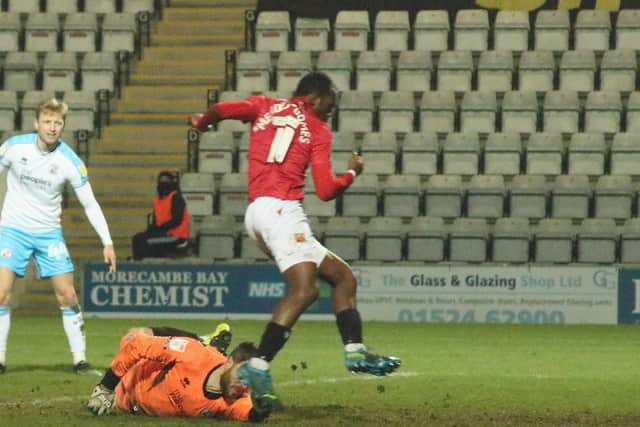 Carlos Mendes Gomes scores his second goal of the evening in midweek