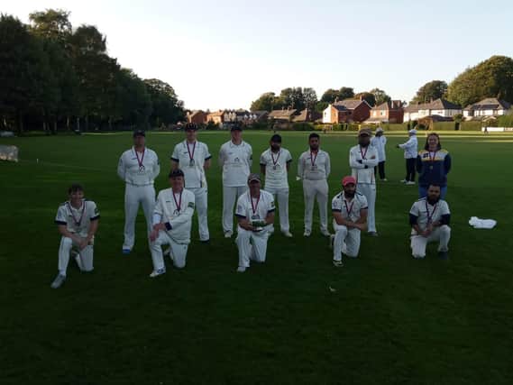 Walton-le-Dale CC's 2nd XI cup winners in 2020 (Neil Harvey, centre with the cup)