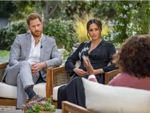 The Duke and Duchess of Sussex during their interview with Oprah Winfrey (Joe Pugliese/Harpo Productions)