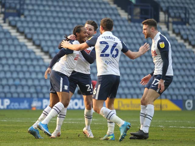 Daniel Johnson celebrates scoring Preston North End's equaliser against AFC Bournemouth at Deepdale