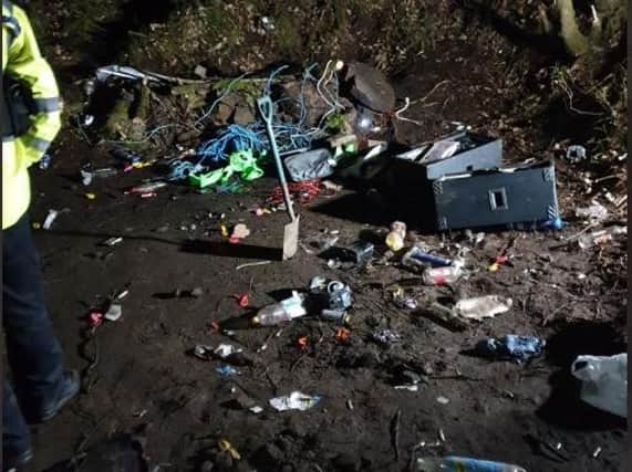 The aftermath of the rave, with litter scattered around. (Image: Lancashire Police)