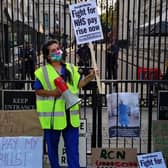 Intensive care nurse and Unite union rep Ameera Sheikh outside Downing Street