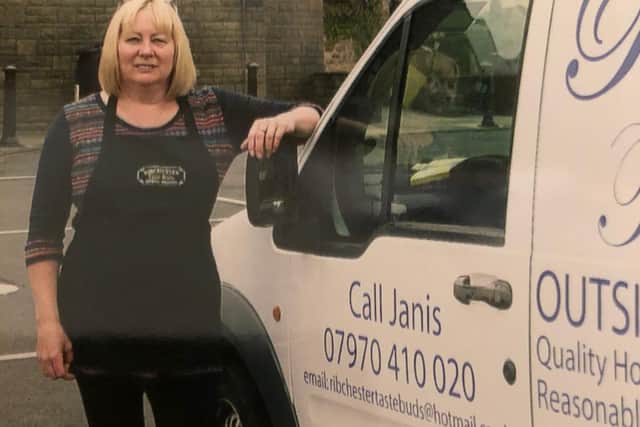 Janis pictured standing by the Tastebuds van she used for outside catering jobs
