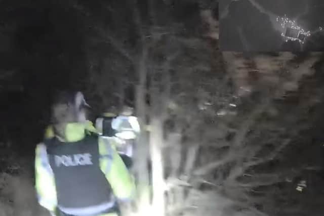 Body-worn police footage has been released showing officers making their way through the dark woodlands in Chorley on Saturday night (March 6)
