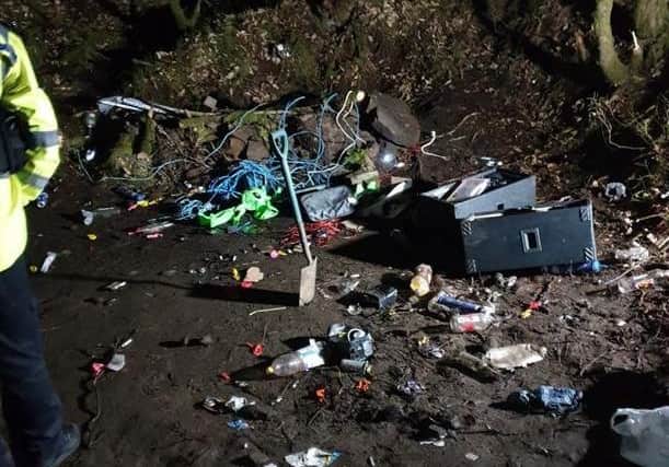The aftermath of the rave at the quarry rave in the woods between Healey Nab quarry and White Coppice, near Anglezarke, Chorley in the early hours of Sunday morning (March 7). Pic: Lancashire Police