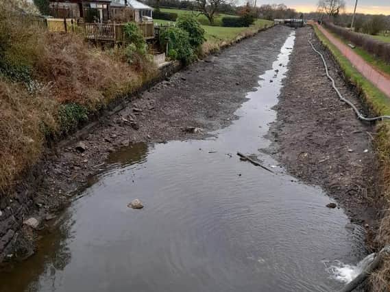 The drained section of the Leeds and Liverpool Canal at Wheelton