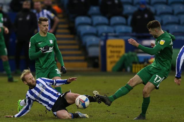 In action against Sheffield Wednesday’s Barry Bannan at Hillsborough