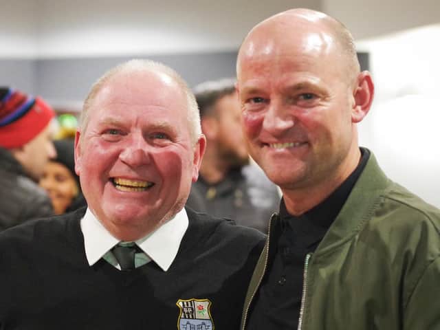 Bamber Bridge chairman Brian Ginty and manager Jamie Milligan, right