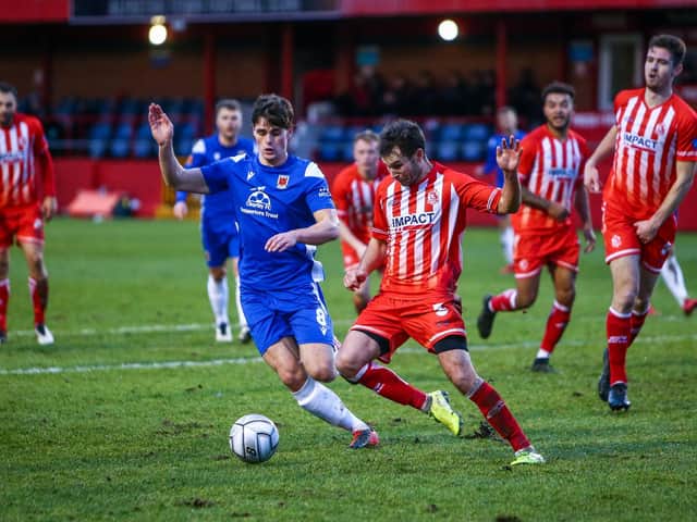 Mike Calveley, left, in action for Chorley this season (photo:Stefan Willoughby)