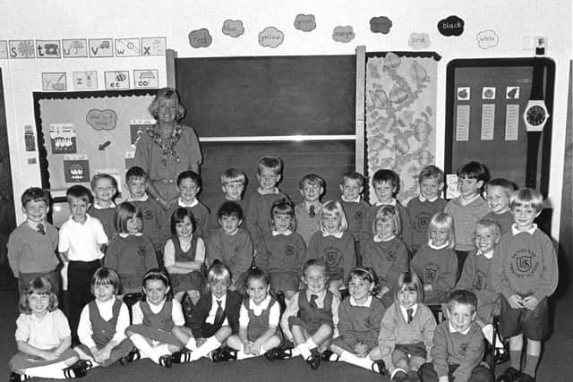 Gwen Mayor with her class of Primary One pupils at Dunblane Primary School
