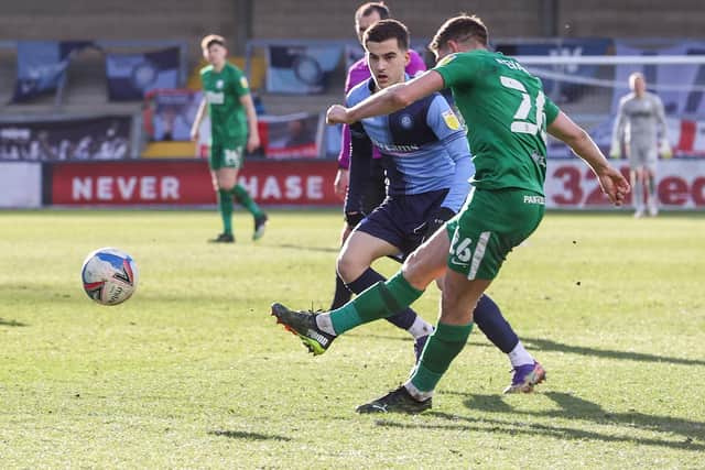 Ched Evans has a shot at goal in PNE's defeat at Wycombe