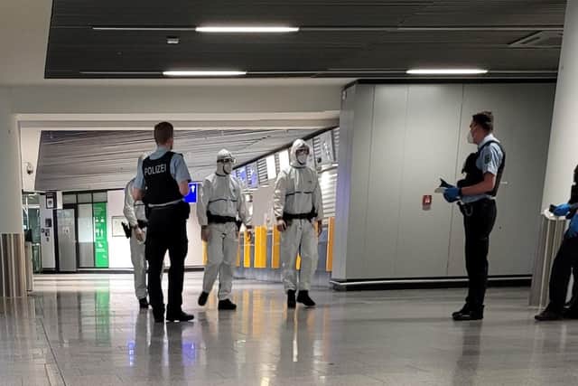 He was detained by three police officers in full protective suits before being escorted out of the airport and placed in a taxi that took him to his 'quarantine hotel', where he has spent the past two weeks cooped up at a cost of £146 per night