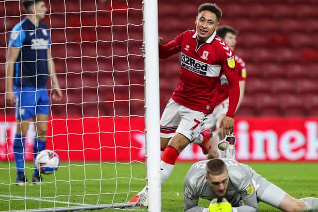 Middlesbrough’s Marcus Tavernier celebrates scoring his side’s second goal