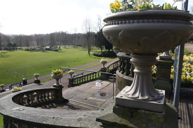 The eastern set of steps in Miller Park have been closed since November 2020 due to health and safety concerns over the stone balustrades (all images: Neil Cross)