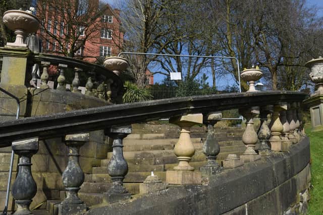 An inspection found the stone balustrades on the eastern steps were at risk of collapse