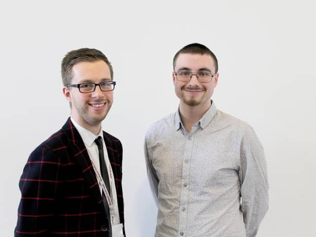 Blackpool Sixth Form College maths teacher Rob Fisher (left) with former student and Oxford maths undergraduate Callum Wardle (right).
