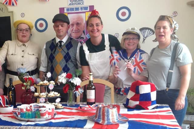 Military Day celebrations at Moorside Hall nursing home with staff.