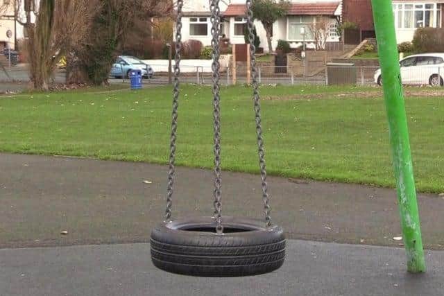 Sad sight - a single tyre swing is the only piece of non-sporting equipment left at the Bent Lane playground