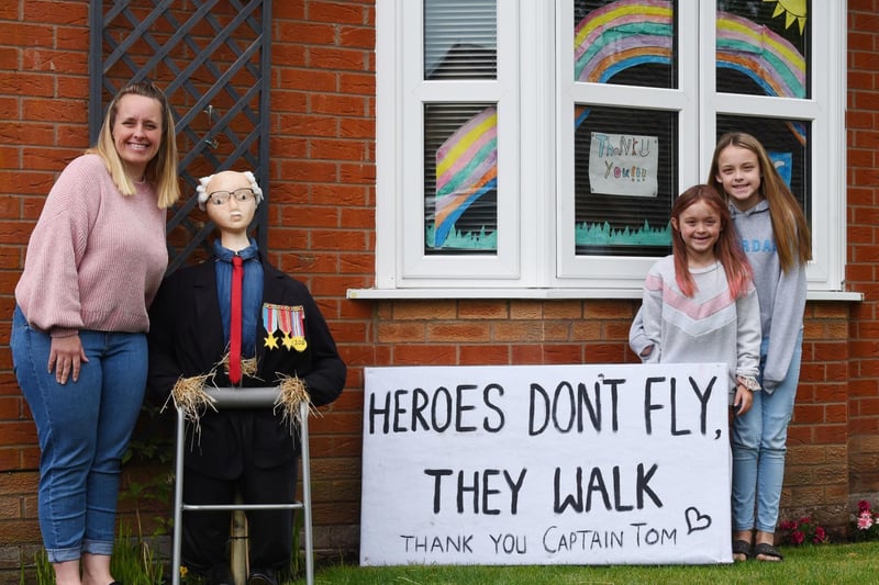 Residents in Hawkley Hall held a scarecrow festival to spread some cheer around the neighbourhood. People got very creative, with film characters and funny scenes. Here, Fran Halliwell and daughters Jessie, eight, and Macy, 11, celebrate Sir Captain Tom Moore.