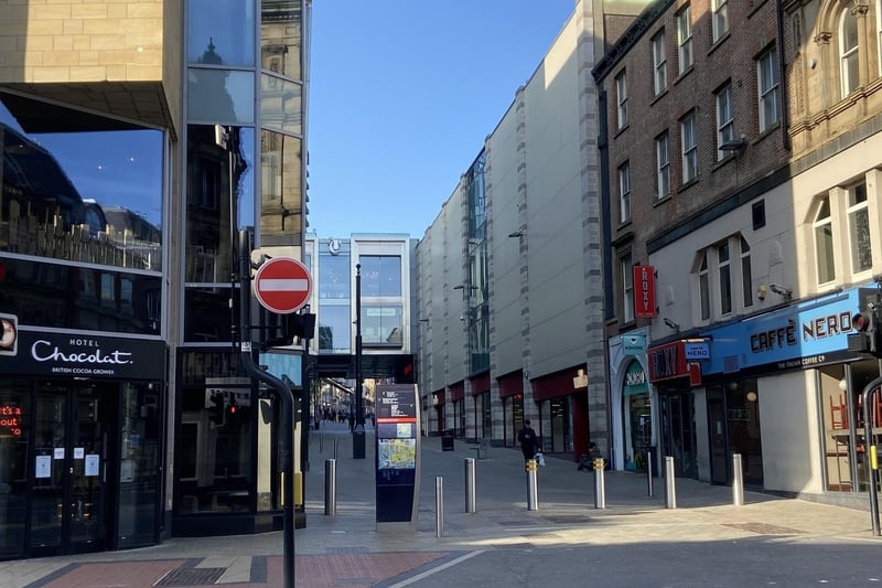 Normally busy with shoppers, Albion Street was deserted as Trinity Leeds and all non-essential shops closed their doors for the first time