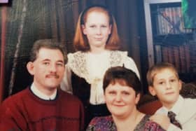 A family photo showing Paula as a young girl with dad Russell Carbery, mum Anne and brother Stuart.