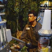 Marco Simioni plays Marc Cory as he is surrounded by the dreaded Daleks.