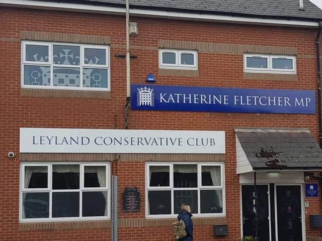 The MP's new sign at Leyland Conservative Club in Towngate has been put up without the approval of council planning officers