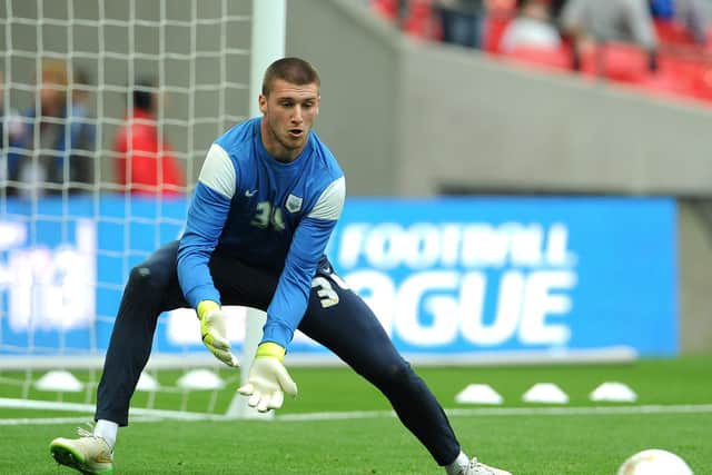 Sam Johnstone in the warm-up before Preston North End's play-off final victory over Swindon at Wembley in May 2015