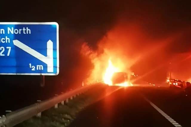 The van was found engulfed in flames near the M61 exit for Horwich shortly before 4am this morning (Friday, March 26)