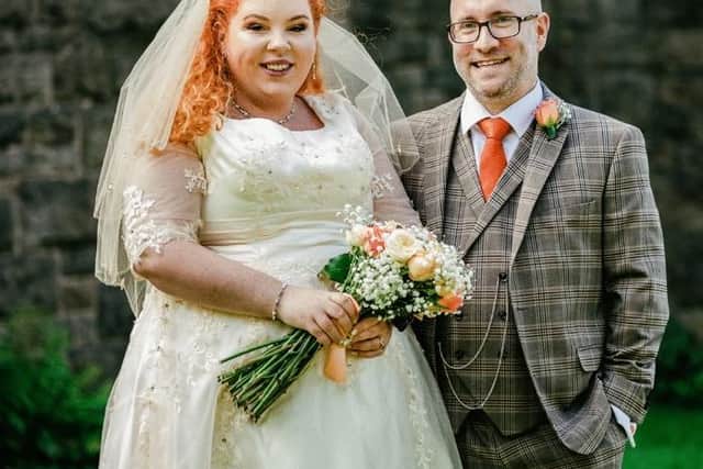 Sarah and Mark Burckhardt from Leyland, on their wedding day in September 2020. Image courtesy of Tiffany LS Photography