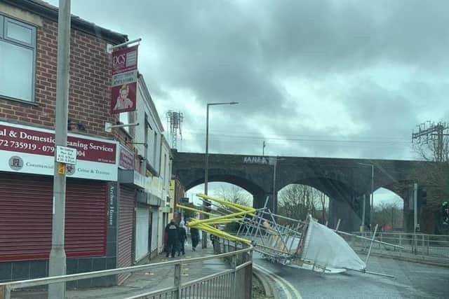 The scaffolding at Preston Cycles collapsed at around 4.40pm yesterday (Sunday, March 28)