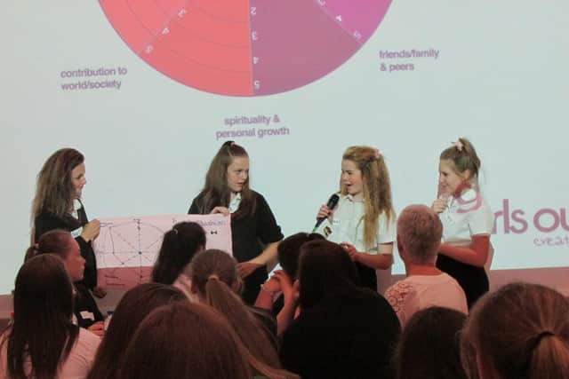 Girls presenting at Girls Out Loud’s Discovery Day