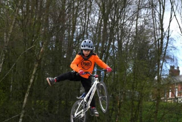 Flying high: Jacob March, seven, as Preston Pirates BMX track reopened.
