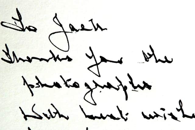 The message PNE footballer Sir Tom Finney wrote for Jack in a copy of Sir Tom's autobiography.