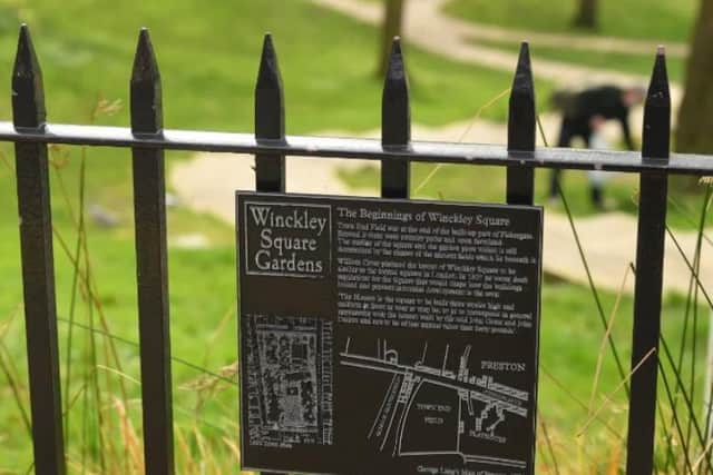 A plaque tells the history of the 200-year-old gardens.