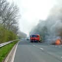 The car burst into flames in Preston New Road, Freckleton this afternoon (March 31). Pic credit: Gary Thomas