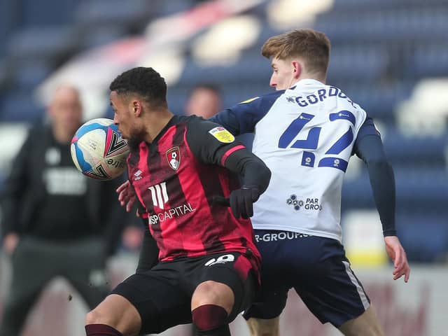 Anthony Gordon in action for Preston North End against Bournemouth