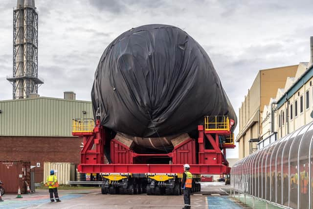 The submarine being moved at Barrow in Furness