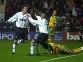 Jonathan Macken celebrates scoring in Preston North End's 4-0 victory over Norwich City at Deepdale in September 2001