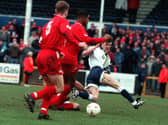 David Beckham in action on his Preston debut against Doncaster Rovers at Deepdale in March 1995
