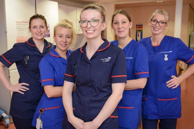 Emma, Sue, Bex, Natalie and Kylie in The Maternity Ward, from Preston. Picture courtesy Chalkboard TV