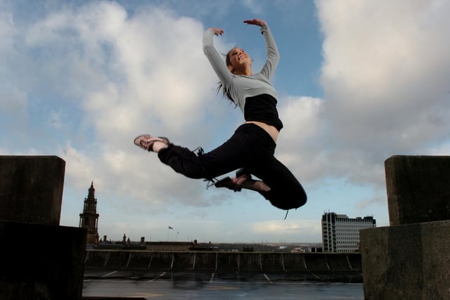 Dancer Melissa Flynn finds a quiet place to warm up for the Greatest Kids Sing-a-Long auditions being held at Preston Guild Hall - on the roof of the Preston Bus Station!