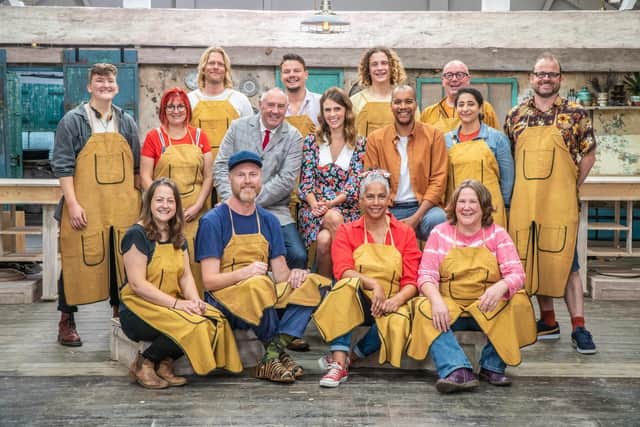 The contestants, judges and presenter of the new series of The Great Pottery Throw Down. Christine is pictured front row third from left. Photo: Mark Bourdillon/LOVE Productions