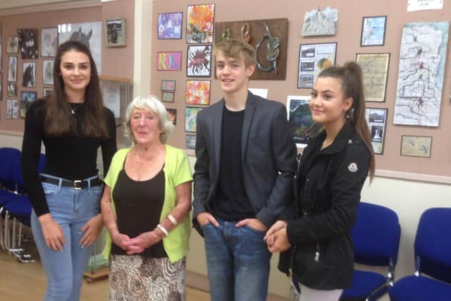 Young Garstang Academy artists being awarded the Jean Grange Award presented by Anita Tomlinson (second from left)