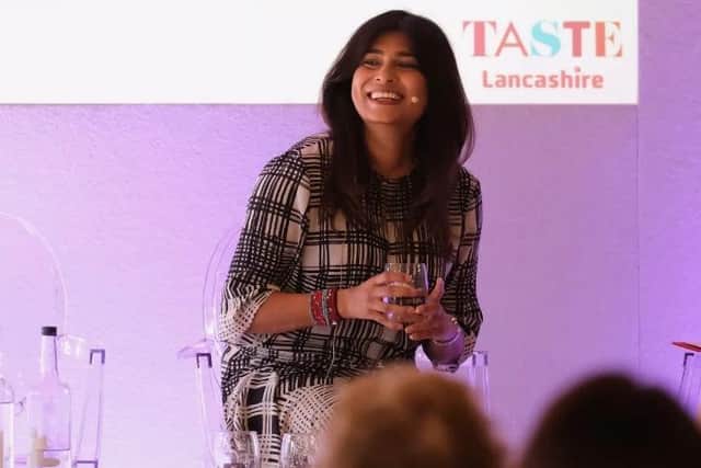 Founder Nisha Katona at the Taste Lancashire Conference in 2019 at Holmes Mill, Clitheroe.