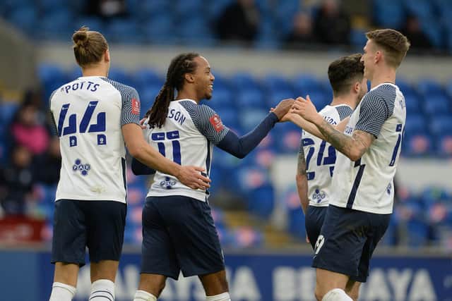 Daniel Johnson is congratulated after equalising for PNE