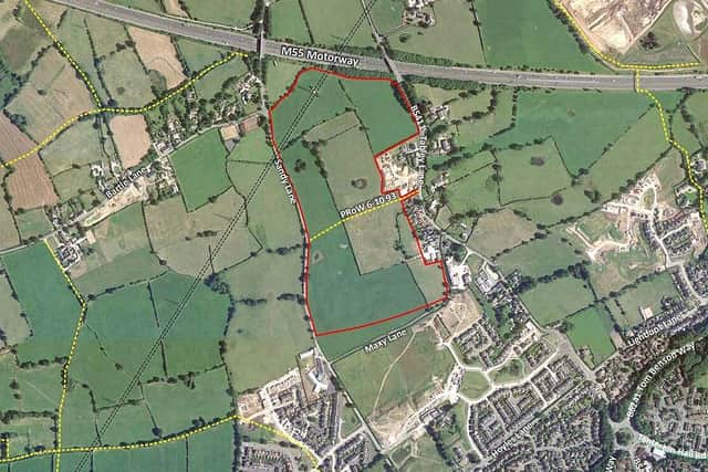 Red outline marks the site of the new Bloor Homes and Taylor Wimpey development in Higher Bartle (image: Randall Thorp/Google via Preston City Council planning portal)