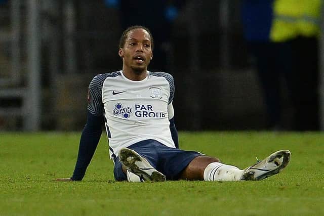 Daniel Johnson pulls up with cramp during Preston North End’s game at Cardiff